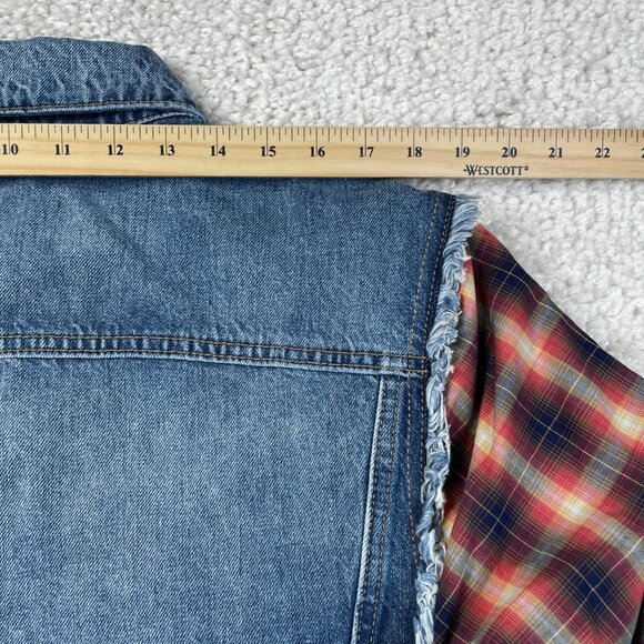 Alexander McQueen Denim Trucker Jacket Plaid Sleeves Womens 52 XL US NEW - Picture 13 of 15